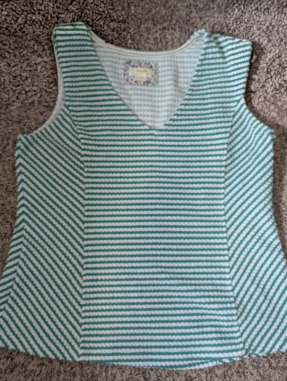 Maeve Women’s Striped V-Neck Tank Top - Greenish/Teal & White - Xlarge